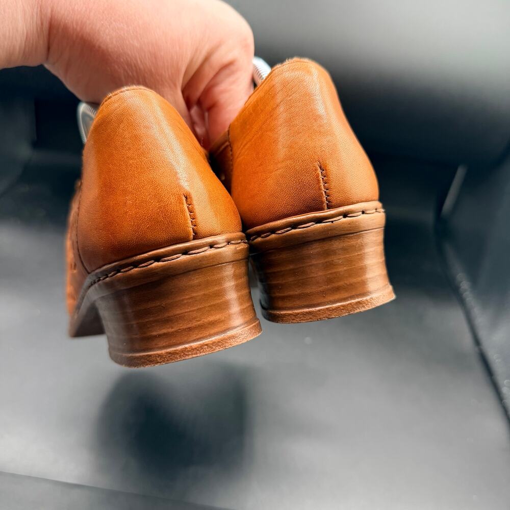 Rieker Leather Cutout Loafers Block Heel Cognac Brown Women’s 6.5 - Picture 4 of 13